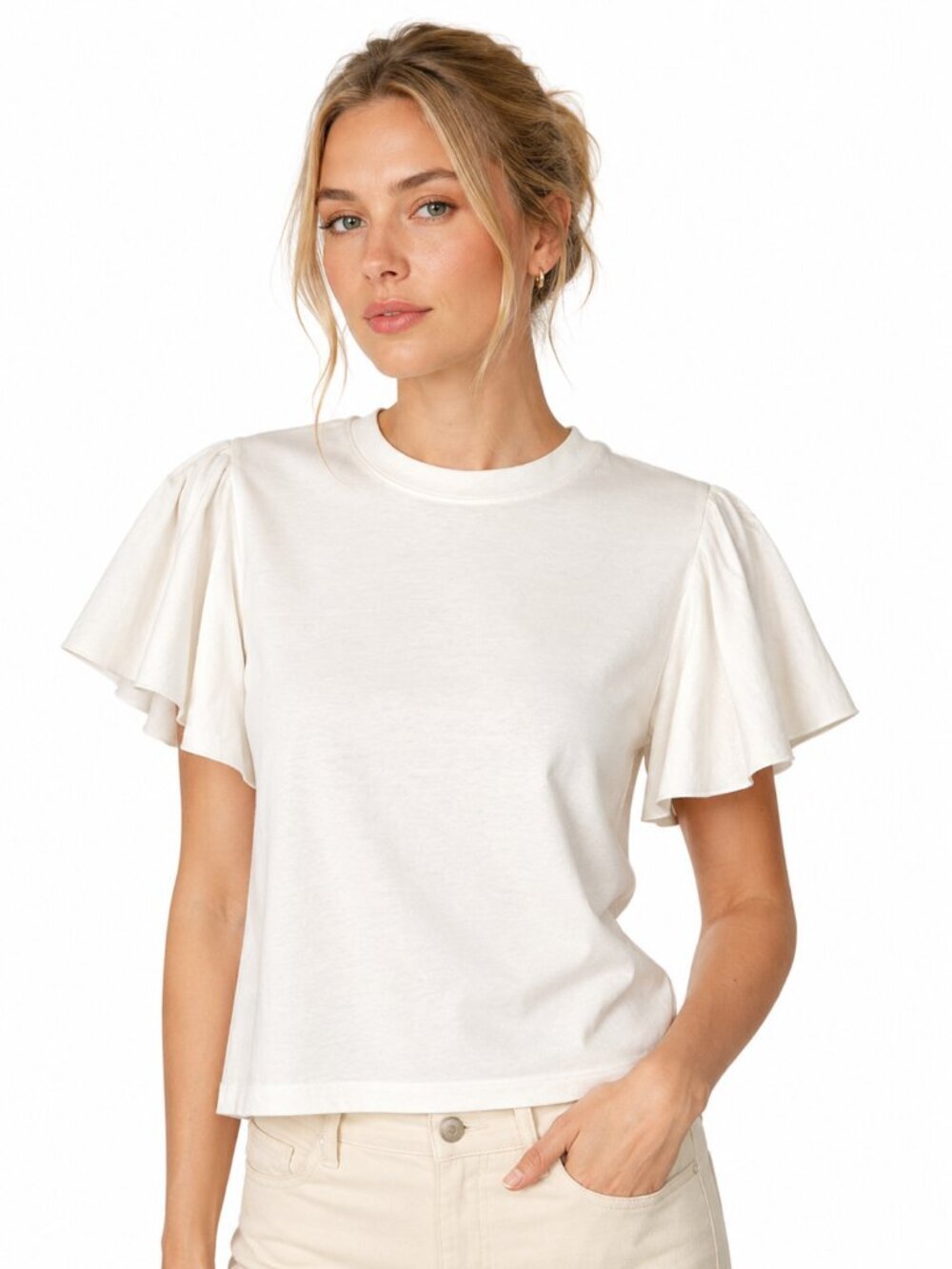Adeam Ruffle Flutter Sleeve Ivory Cotton Top Elegant Minimalist Style EUC Size S